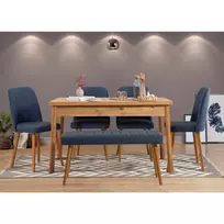 Stalo ir kėdžių rinkinys (6 dalys), Hanah Home, Atlanto pušis Tamsiai mėlyna, 120 x 77 x 75, cm