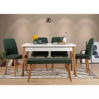 Stalo ir kėdžių rinkinys (6 dalys), Hanah Home, Atlanto pušis Baltas Žalia, 120 x 77 x 75, cm