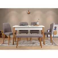 Ištraukiamas valgomojo stalo ir kėdžių rinkinys (6 dalys), Hanah Home, Atlanto pušis Baltas Pilka, 120 x 77 x 75, cm