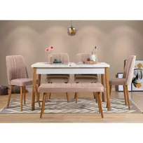 Ištraukiamas valgomojo stalo ir kėdžių rinkinys (6 dalys), Hanah Home, Atlanto pušis Baltas Akmuo, 120 x 77 x 75, cm
