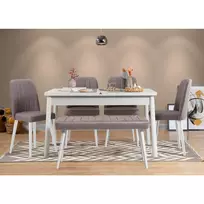Ištraukiamas valgomojo stalo ir kėdžių rinkinys (6 dalys), Hanah Home, baltas Pilka, 120 x 77 x 75, cm