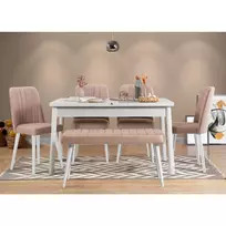 Ištraukiamas valgomojo stalo ir kėdžių rinkinys (6 dalys), Hanah Home, baltas Akmuo, 120 x 77 x 75, cm