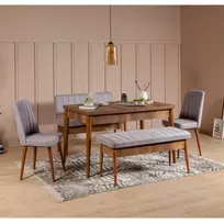 Ištraukiamas valgomojo stalo ir kėdžių rinkinys (5 vnt.), Hanah Home, graikinis riešutas Soho, 130 x 77 x 80, cm