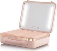 "Beautifect Box Nude" - didelė kosmetinė su LED apšvietimo veidrodėliu - dygsniuotas metalinis tualeto dėklas moterims - tualeto reikmenų krepšelis ir makiažo organizatorius su skyriais ir šepetėlių laikikliais, "Nude", odos spalvos,