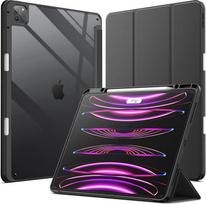 "JETech" dėklas "iPad Pro 12,9" (2022/2021/2020/2018) su rašiklio laikikliu, skaidria permatoma nugarėle, plonu stovu, smūgiams atsparus apsauginis planšetinio kompiuterio dėklas (juodas)
