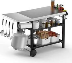 onlyfire Barbecue Trolley 120 × 53 × 81 cm, Grill Table with Large Work Surface, Wheels and Side Table, Serving Trolley 3 Levels, BBQ Table, Outdoor Grill Trolley, Stainless Steel Large Work Surface
