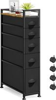 VASZOLA 5 stalčių siaura komoda "Slim Cabinet Skinny Storage Tower Chest", idealiai tinka mažoms erdvėms Vonios kambarys Miegamasis, tarp skalbyklės ir džiovyklės, lengvas mobilus ant ratukų, tvirti medžiaginiai stalčiai, juoda