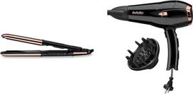 BaByliss Straight & Curl Brilliance 2-in-1 Straightener ST482E & Cordkeeper 2000 Ionic Hair Dryer D373E, Unique Cable Feed Function in Handle, 2000 Watt, Black