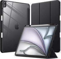 JETech dėklas "iPad Air" 13 colių M3/M2 (2025/2024) su rašiklio laikikliu, skaidrus permatomas galinis korpusas, plonas stovas, smūgiams atsparus planšetinio kompiuterio dangtelis, žadinimo/užmigdymo automobilyje funkcija (juodas)