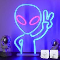 ENUOLI Alien neoninis ženklas, LED neoniniai ženklai sienų apdailai, žmogaus urvui, žaidimų kambariui, vakarėliams ir vestuvių dovanoms (rožinė + mėlyna)
