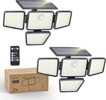 PHILIPS 2 pakuotės lauko saulės prožektorių, 196 šviesos diodų su PIR judesio jutikliu, 3 režimai, 4 pasukamos galvutės, saulės prožektorius su nuotolinio valdymo pulteliu, IP65 vandeniui atsparus