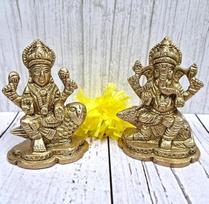 Purpledip Ganesha Laxmi pelė ir pelėda statulėlė rinkinys žalvario derliaus Lucky Charm 12151