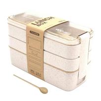 900ml Sveikos medžiagos pietų dėžutė 3 sluoksnių kviečių šiaudų bento dėžutės mikrobangų indai maisto laikymo indas pietų dėžutė 900ml balta