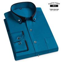 Vyriški madingi slim fit ilgomis rankovėmis marškiniai – vienspalviai biurui ir verslo kelionėms 39 blue