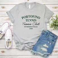 Portofino Tennis Club Italy Graphic Tee Vintage 1980 T-shirt Retro Sports Casual Shirt Vacation Travel Shirts Unisex Tennis Top 4XL gray