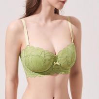 French Lace Seamless Bra Large Breasts Make You Look Smaller Ultra-thin Small Breasts Push-up Anti-sagging Nude Bra 70 žalia