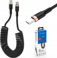 Tvirtas spiralinis spyruoklinis usb-c usb-c kabelis, pintas pd 3a 1,5 m kabelis automobiliams