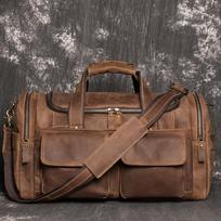 Retro Brown Men'S Hand Luggage Bag Crazy Horse Leather Large Capacity Travel Bag Business Weekend One Shoulder Messenger Bag