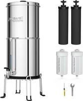 "Purewell" gravitacinis vandens filtras 8,5 l - nerūdijančio plieno indas su 4 filtrais (aktyvuotos anglies/fluorido) ir skaidriu čiaupu - pašalina 99 % fluorido, chloro ir metalų - be elektros energijos
