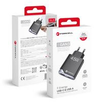 FORCELL F-ENERGY GaN III B245202(1A1C) Ultra Slim travel charger 1 x Type C + 1 x USB A PD QC4.0 3A 45W black