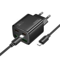 Phone charger Hoco 2 x USB C + 2 x USB A QC3.0 PD 3A 20W + cable USB C to Lightning N55 black
