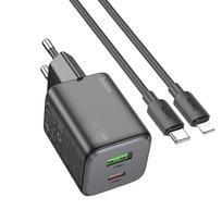 Phone charger USB A + USB C QC PD 3A 20W + cable USB C to Lightning N41 black