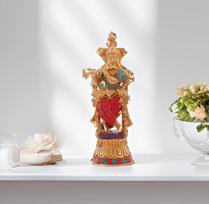 Purpledi Krišnos žalvario metalo statula su brangakmeniais, skirta namų šventyklai, biuro stalui ar parduotuvės Mandir Puja lentynai | hinduistų religinė dovana (11236)