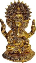 Purpledip Balto metalo statulėlė Viešpats Ganėša (Ganpathi, Vinayaka) su čakra Graži šaknis/Avataras/Mudra stabas (10928)