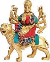 Purpledip hinduistų religinė deivė Durga Sherawali Ma statula: Skulptūra iš masyvaus žalvario metalo su įspūdingais brangakmeniais: Induistų religinė dovana (11076)