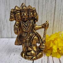 Purpledip hinduistų religinė Viešpaties Hanumano/Bajrangbali statula Panch-mukhi avatare: skulptūra iš kieto žalvario metalo, skirta namų šventyklai, biuro stalui ar parduotuvės pudža lentynai | hinduistų religinė dovana (10377)