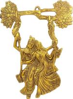Purpledip Metalinė statulėlė Radha Krišna ant sūpynių (12185A) Auksinė lenta šventyklai namuose