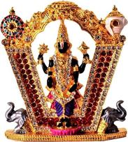 Purpledip Metalinė statulėlė Tirupathi Balaji Venkateswara Idol Automobilio prietaisų skydeliui, parduotuvės stalui ar biuro stalui (11199)