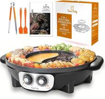 Food Party Hot Pot and Table Grill Electric Hotpot Pot Electric Grill 220 V 2200 W 2 in 1 Electric Hot Pot Indoor Korean BBQ Grill Thai Barbecue Fondue Raclette XXL for 8 People