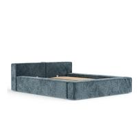 Pilkai mėlynos spalvos dvigulė lova audiniu dengta su sandėliavimo vieta su lovos grotelėmis 180x200 cm Voliera – Maison de Rêve