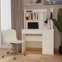 Top E Shop „Topeshop MIJAS“ rašomasis stalas, dešinysis, su prailginimu, matinės baltos spalvos, 4 stalčiai, 4 lentynos, biurui