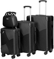 Lagaminų rinkinys, 4 vnt., juodas ABS, ratukai, kodiniai užraktai, kelioninis bagažo komplektas, lagaminėliai atostogoms, tvirti lagaminai
