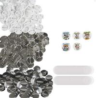 Ženkliukų gamybos priedai, 32 mm, 500 vnt., metaliniai ir plastikiniai komponentai, sagės dalys, mygtukų ruošiniai