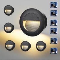 "Letlit" 6 vnt. laiptų šviestuvų pakuotė 5 W 500 lm, COB LED laiptų apšvietimas 230 V 3000 K, 85 x 85 mm, IP65 įleidžiamas sieninis šviestuvas, apvalus laiptų šviestuvas, skirtas laiptų sienoms, įleistinio montavimo dėžutės 68 mm, aliuminis, juodas
