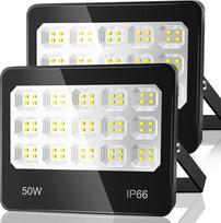 ANNIFUNLY LED lauko prožektorius, 2 vnt., 50 W, 5000 lm, itin ryškus lauko prožektorius, 6500 K šaltai baltos spalvos LED lauko prožektorius, IP66 vandeniui atsparus garažo, sodo, kiemo, dirbtuvių prožektorius