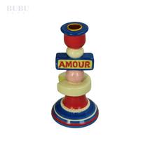 Margaspalvė dolomito žvakidė „AMOUR“, 10x10x24.2 cm