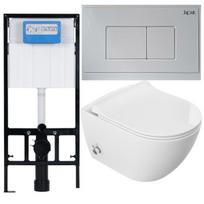 4-in-1 tualeto komplektas: VIBA Sua SUADAK tualetas su bidė funkcija + SLIM sėdynė su minkštu uždarymu + paslėptas JAPAR rėmas su mygtuku