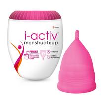 I-Activ menstruacinė taurelė su nemokamu sterilizatoriaus dėklu | Itin minkšta, nepraleidžianti skysčių, nesukelianti bėrimų menstruacinė taurelė moterims | Didelis dydis | 1 vnt. pakuotė