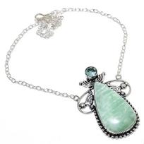 Amazonite, Blue Topaz Gemstone 925 Sterling Silver Jewelry Necklace 18