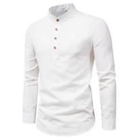 Vyriški medvilniniai marškinėliai su sagomis, marškiniai Henley apykakle, ilgomis rankovėmis, kasdieniai, vienspalviai marškinėliai 2XL mėlyna