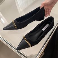 Fashion Fashion Metal Chain Decoration Low-heeled Shoes Women Elegant Pointed Toe Shallow Brand Designer Shoes Comfort Zapatos De Mujer 35 juoda