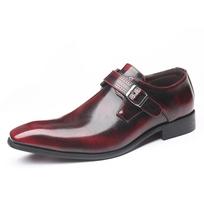 Fashion Men Pointed Toe British Men Leather Shoes Buckle Low Heel Single Shoe Large Size Men Shoes Slip on Zapatos Large Size 48 47 46 38 vyno raudonos spalvos