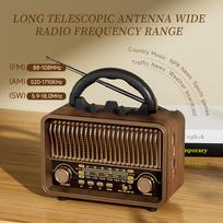 Retro Nešiojamas AM/FM/SW Radijas su Įkraunama Baterija, TF/AUX Atkūrimas ir Antena. Belaidis namams arba avarijai. ruda