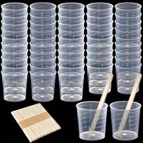 30 ml/1 oz plastikiniai matavimo puodeliai, pagaminti iš skaidrios epoksidinės dervos, maišymo puodeliai su 50 medinių maišymo lazdelių, tinka dervai, epoksidinei dervai, dažams