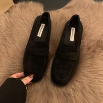 Fashion Spring And Autumn Retro Female Loafers 2025 New Style Roman Flat Heel Comfortable Versatile Slip On Cow Suede Women Flat Shoes 37 juoda