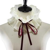 Women Vintage Chiffon Ruffled Detachable Fake Collar Ribbon Lace-Up Choker Shawl Wrap Renaissance Costume Neck Ruff A